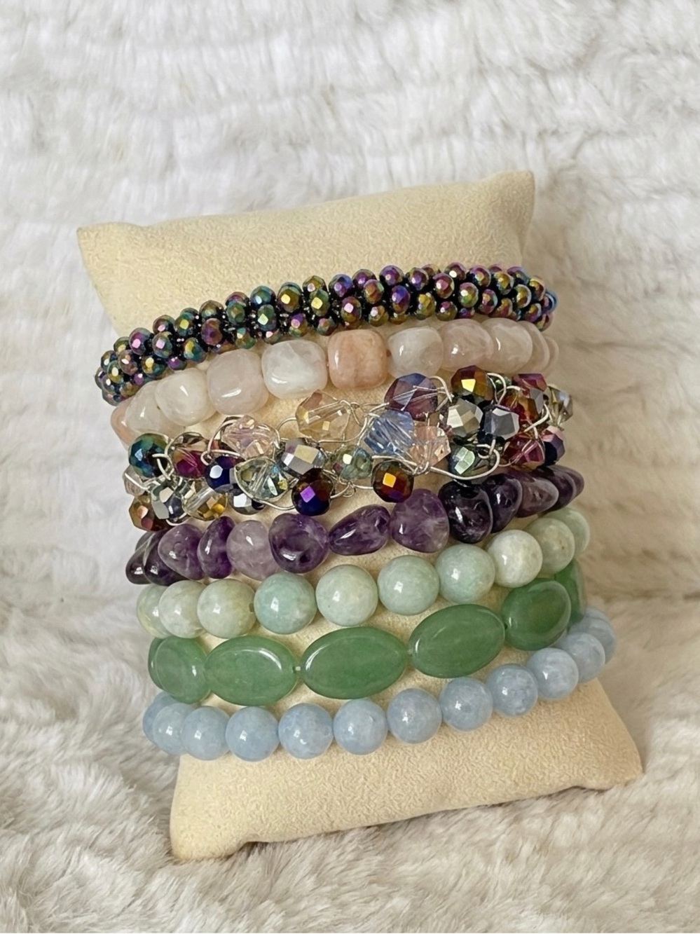 Natural Stone/Crystal Stretch Bracelet Lot Stack Amethyst Rose Quartz Aventurine